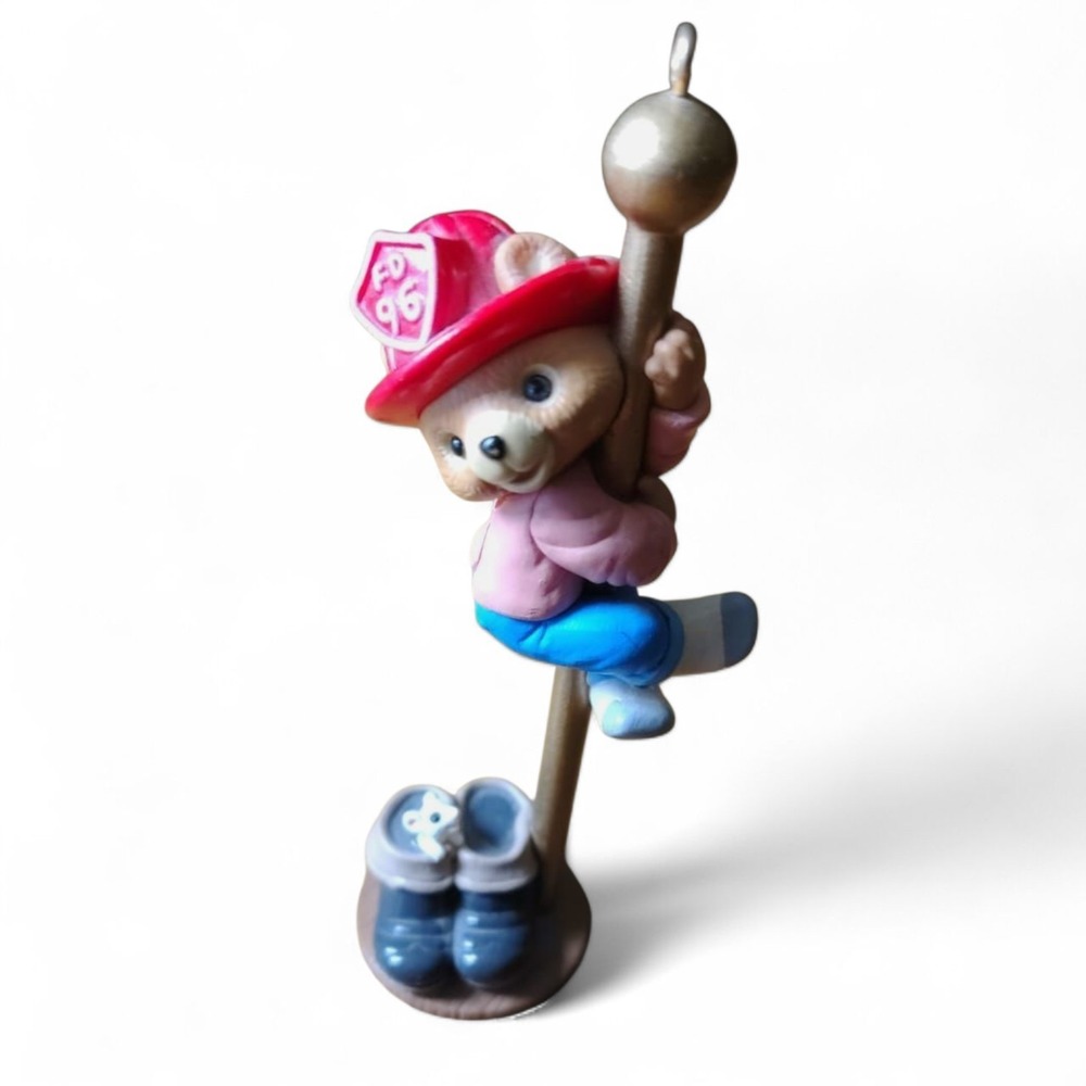 1996 Hallmark Keepsake Ornament Hurrying Downstairs Firefighter Bear Pole FD 96